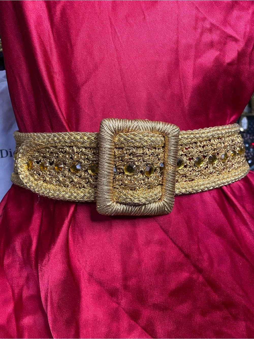 Vintage Gold Braided and Jeweled Waist Belt - Elegant Statement Accessory